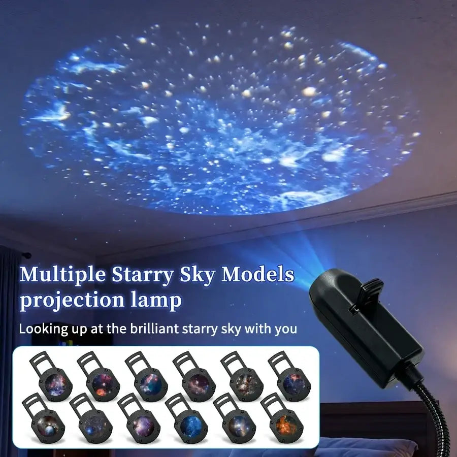 Black handheld starry sky galaxy projector usb night light with flexible gooseneck for series slide ceiling projection