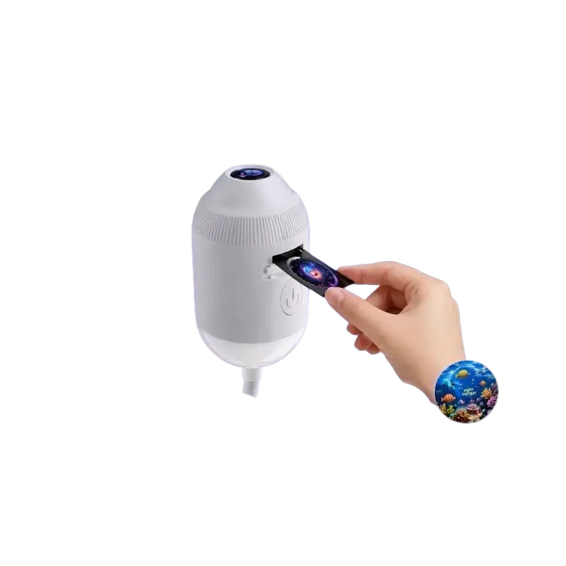 White cylindrical starry sky night light projector atmosphere lamp with replaceable film slot for celestial scenes