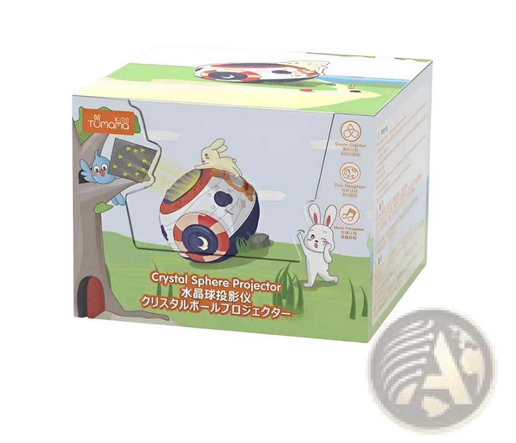 Starry sky night light projector with music featuring a whimsical red and white striped crystal sphere design
