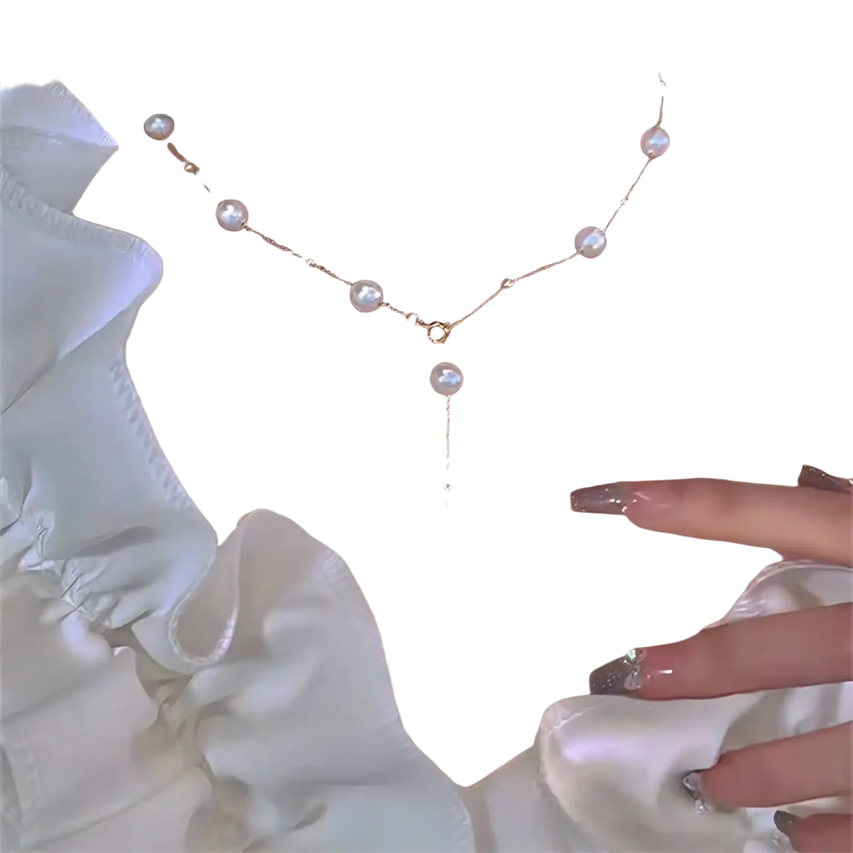 A gold-toned pearl pendant long necklace for women featuring lustrous white pearls in an elegant y-shape design