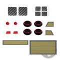 Steam deck dust filters and protection accessories set showing black and red silicone grip caps with textured carbon-fiber backing