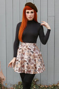 Vintage sepia steampunk flared skater skirt small with hot air balloons gears and hearts pattern on light beige fabric