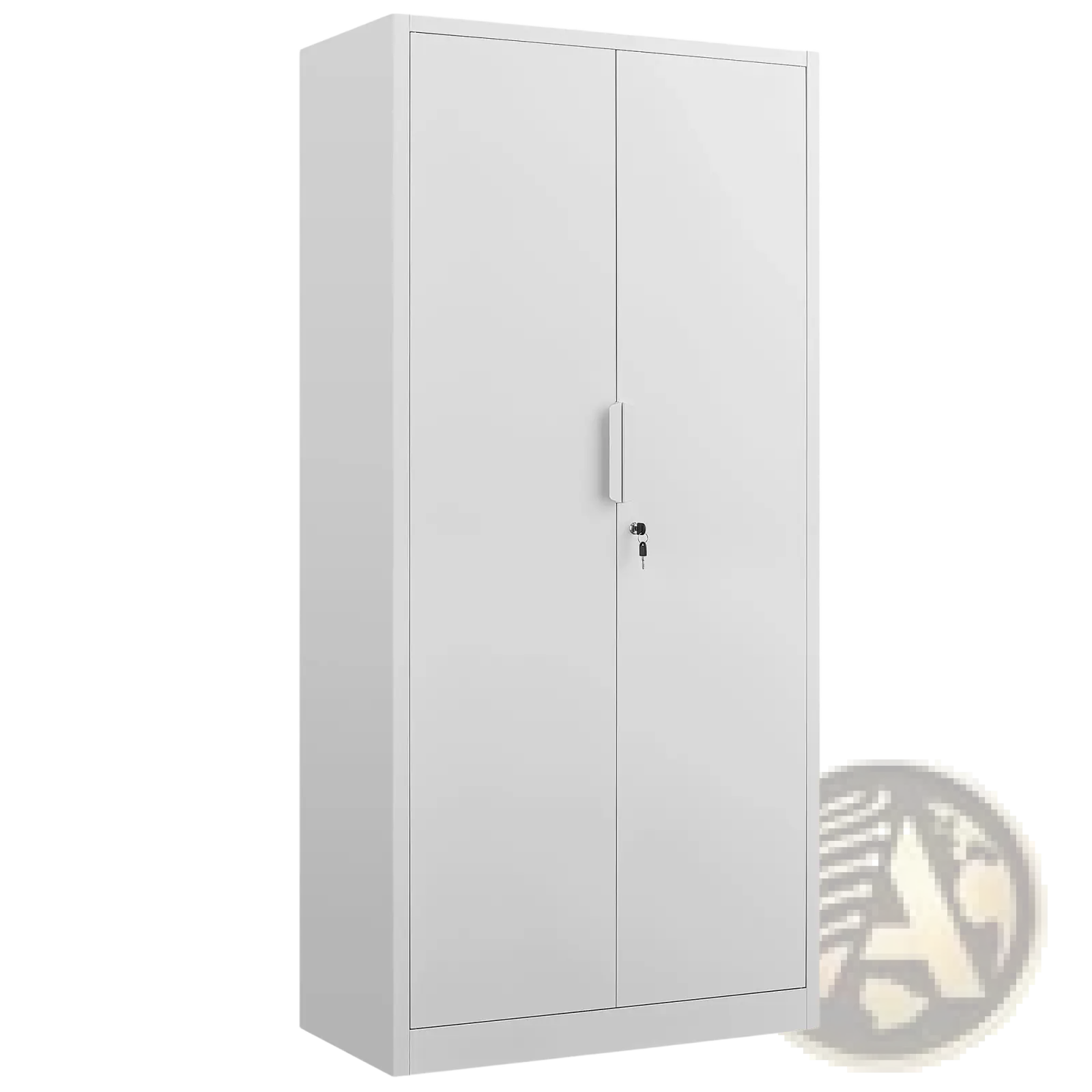 White steel file cabinet 70 inch with two lockable doors vertical handles and key lock for secure storage