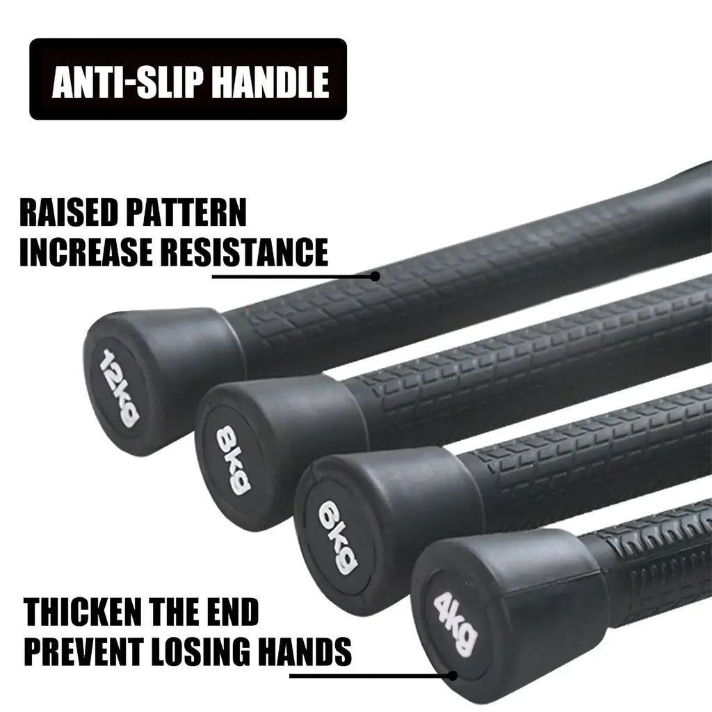 Steel fitness clubbell 2-32kg black rubber-coated Indian club with textured anti-slip handles and weight markings
