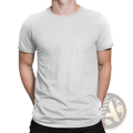 White cotton crew-neck t-shirt with short sleeves featuring a steel haze wolf graphic for men