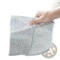 Steel wire dishcloth mesh kitchen scrubber 20x20cm with silver textured woven surface and soft white edges