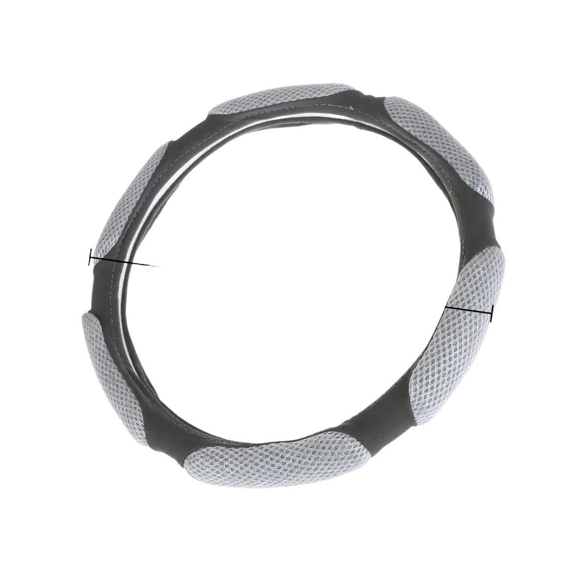 Universal 38cm black and gray mesh steering wheel cover with textured segmented design for improved grip
