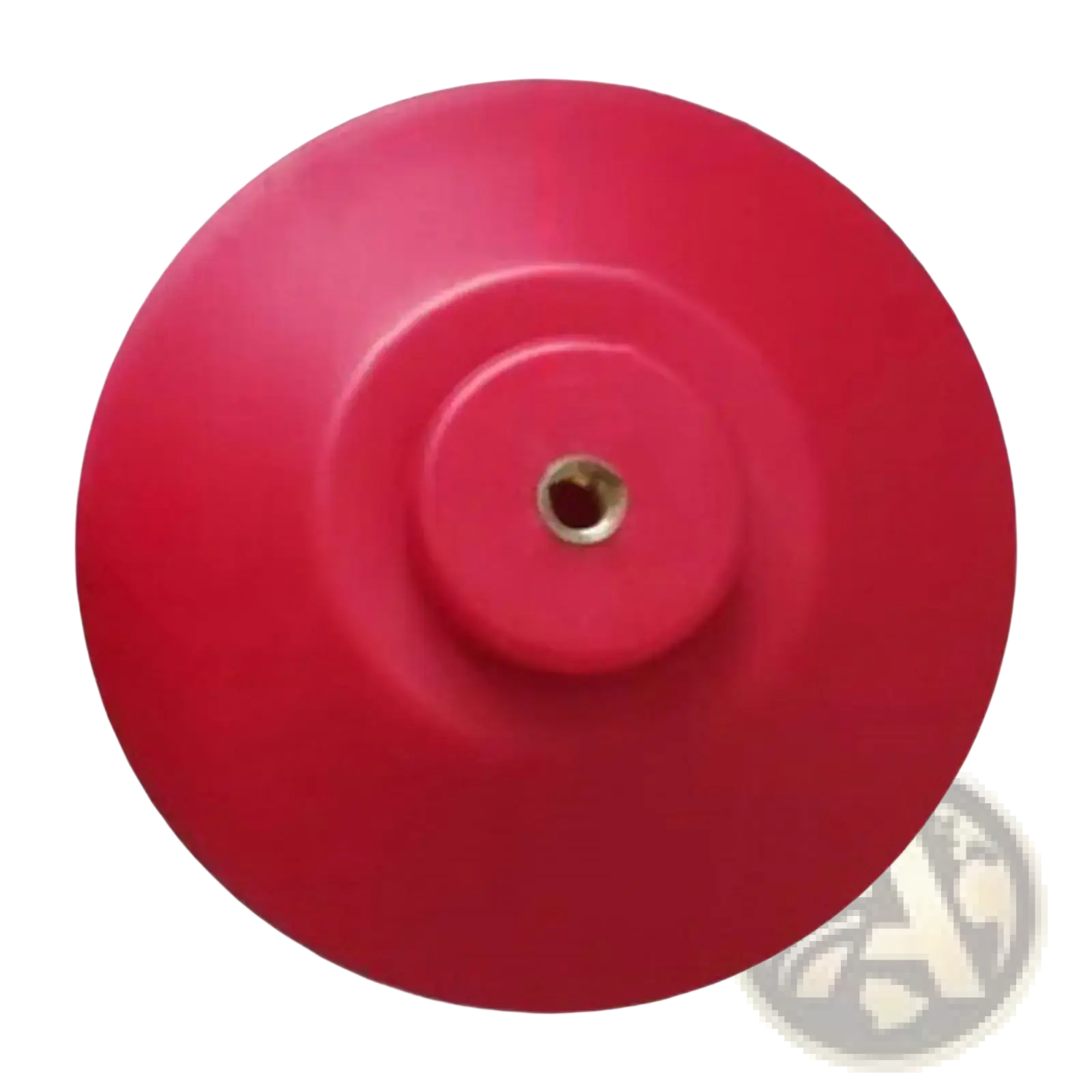 Red circular plastic base with central metallic hole for steering wheel holder stand universal alignment tool