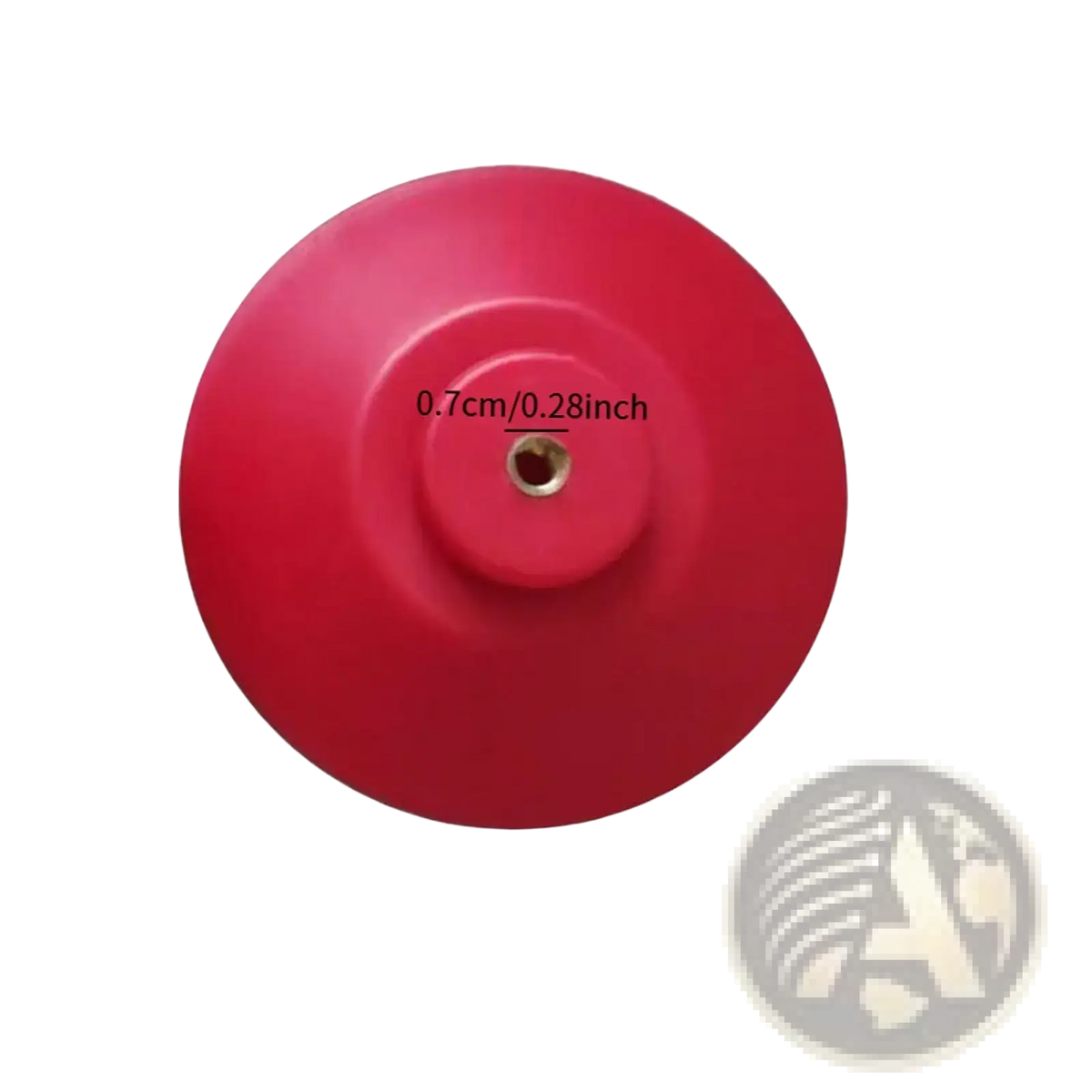 Red circular suction cup with central metallic hole and smooth concave surface for steering wheel holder stand base universal alignment tool