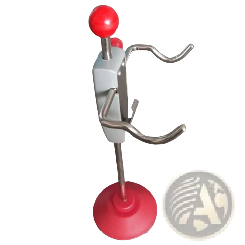 Red and gray suction cup stand with two curved metal hooks for steering wheel holder stand base universal alignment tool