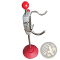 Red and gray suction cup stand with two curved metal hooks for steering wheel holder stand base universal alignment tool