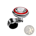 Silver and red magnetic steering wheel spinner with 360 rotation universal fit and sleek circular design