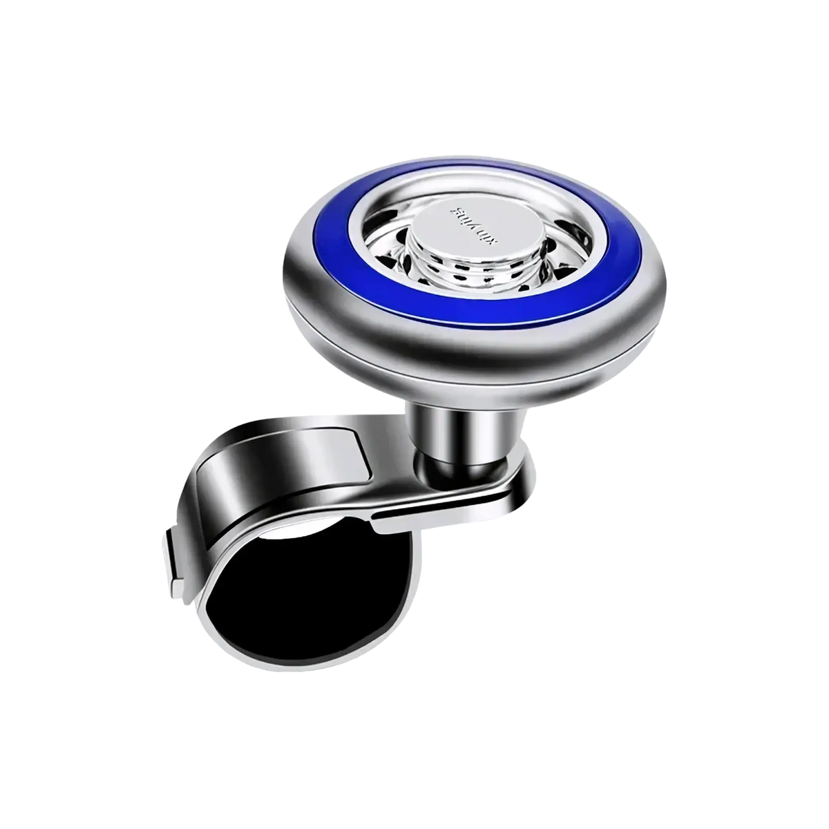 Silver and blue steering wheel spinner air freshener with sleek metallic finish and 360 rotation universal fit