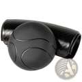 Black rubber steering wheel spinner knob with textured grip and ribbed cylindrical housing for 360 degree turn assist