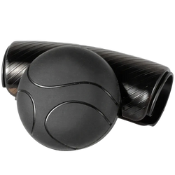 Black rubber steering wheel spinner knob with textured grip and ribbed cylindrical housing for 360 degree turn assist