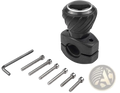 Black ergonomic steering wheel spinner knob with textured grip silver metallic ring and matching mounting bracket