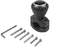 Black ergonomic steering wheel spinner knob with textured grip silver metallic ring and matching mounting bracket