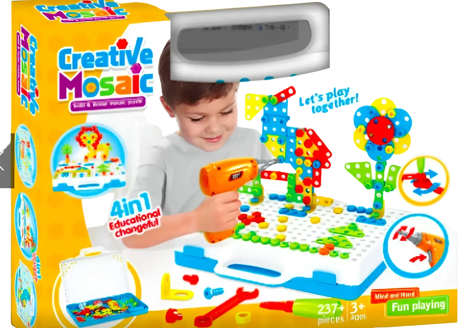 Stem drill screws puzzle blocks building set with 237 colorful plastic pieces and an orange power drill tool