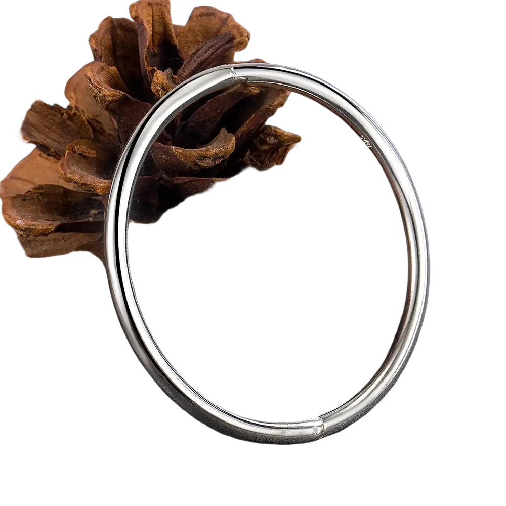 Sterling silver 4mm hinge bangle bracelet for women with a sleek silver tone and smooth polished finish