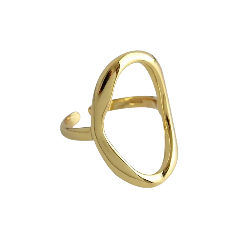 Gold-toned sterling silver adjustable open oval ring for women with a sleek modern design