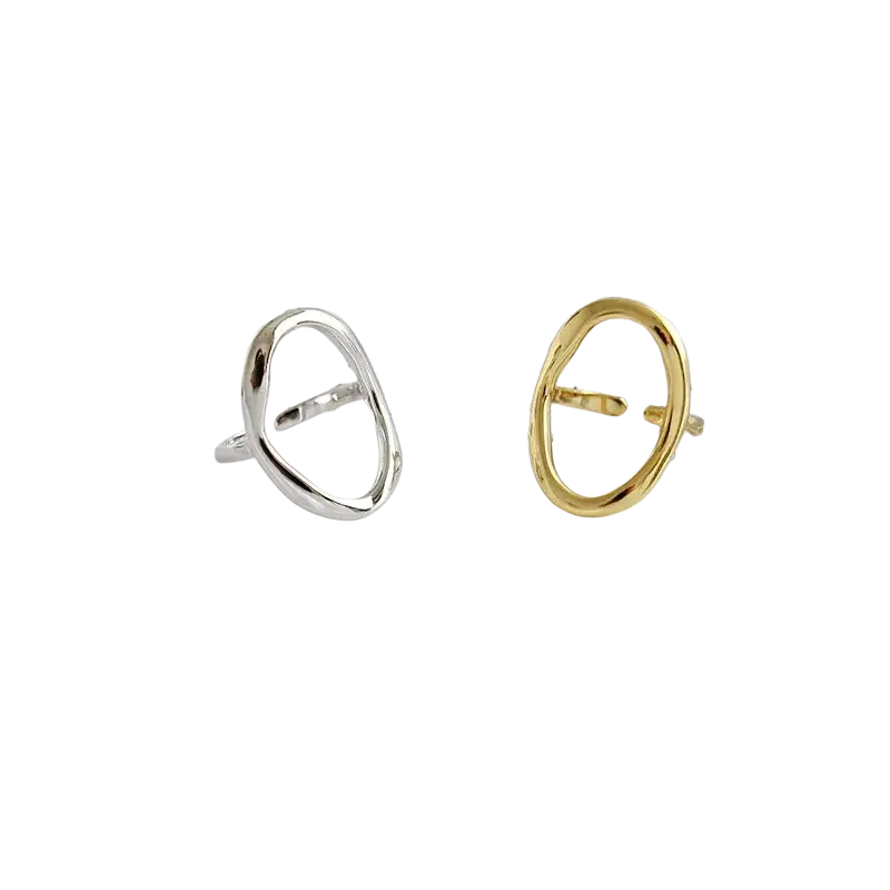 Two minimalist adjustable open rings for women in polished silver and gold-toned sterling silver metal