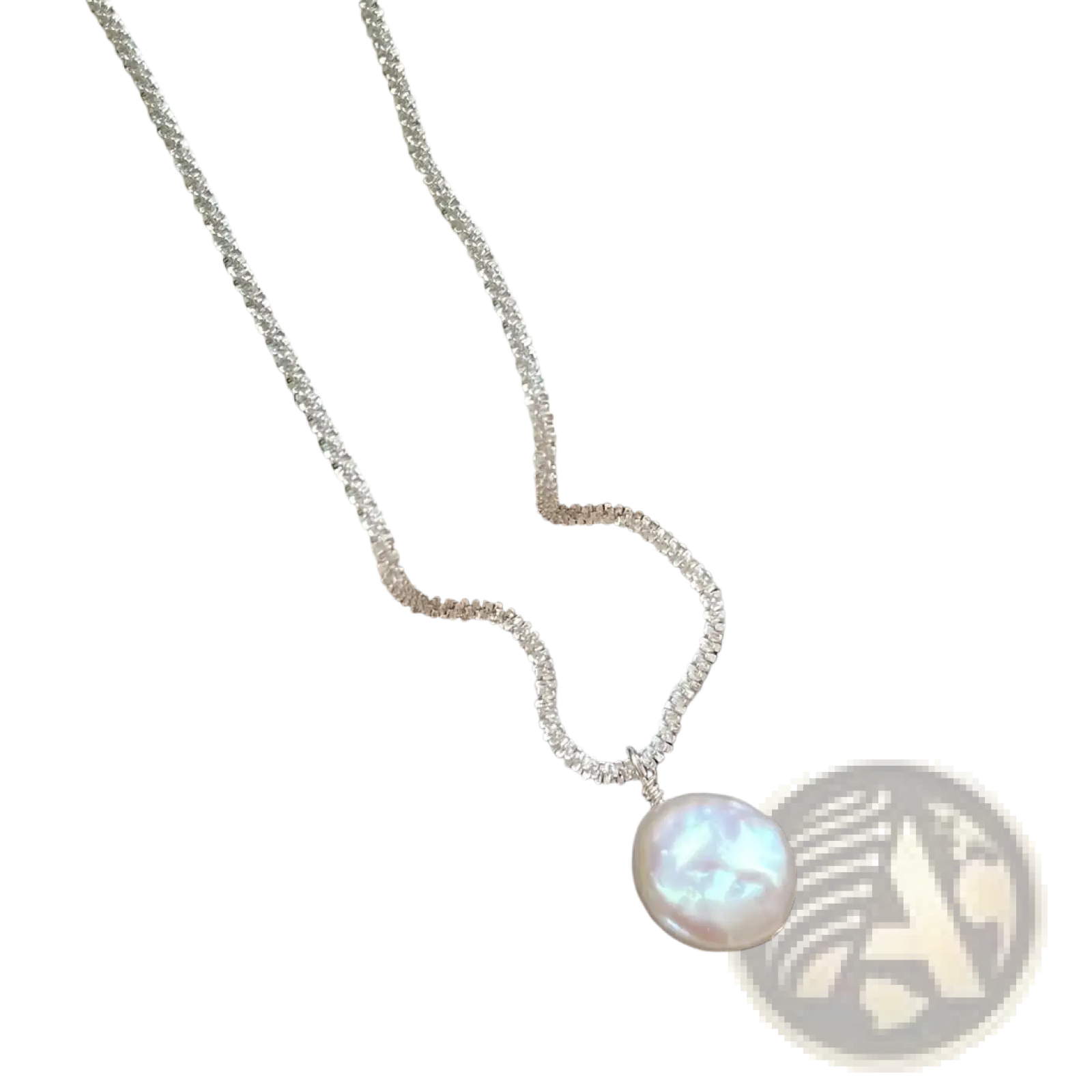 Sterling silver delicate chain necklace with a single lustrous white baroque pearl pendant named starry sky necklace