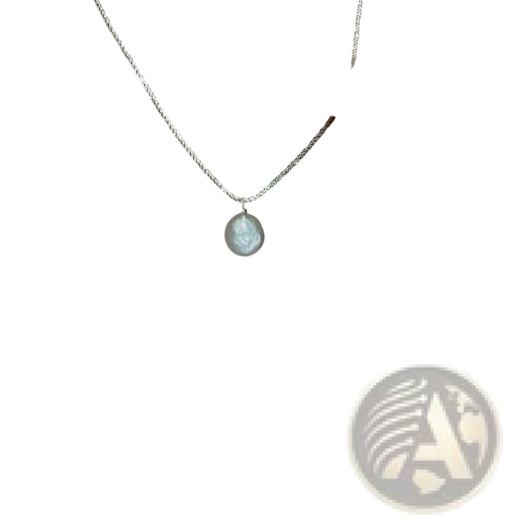 Sterling silver baroque pearl starry sky necklace with a delicate silver chain and single oval freshwater pearl pendant