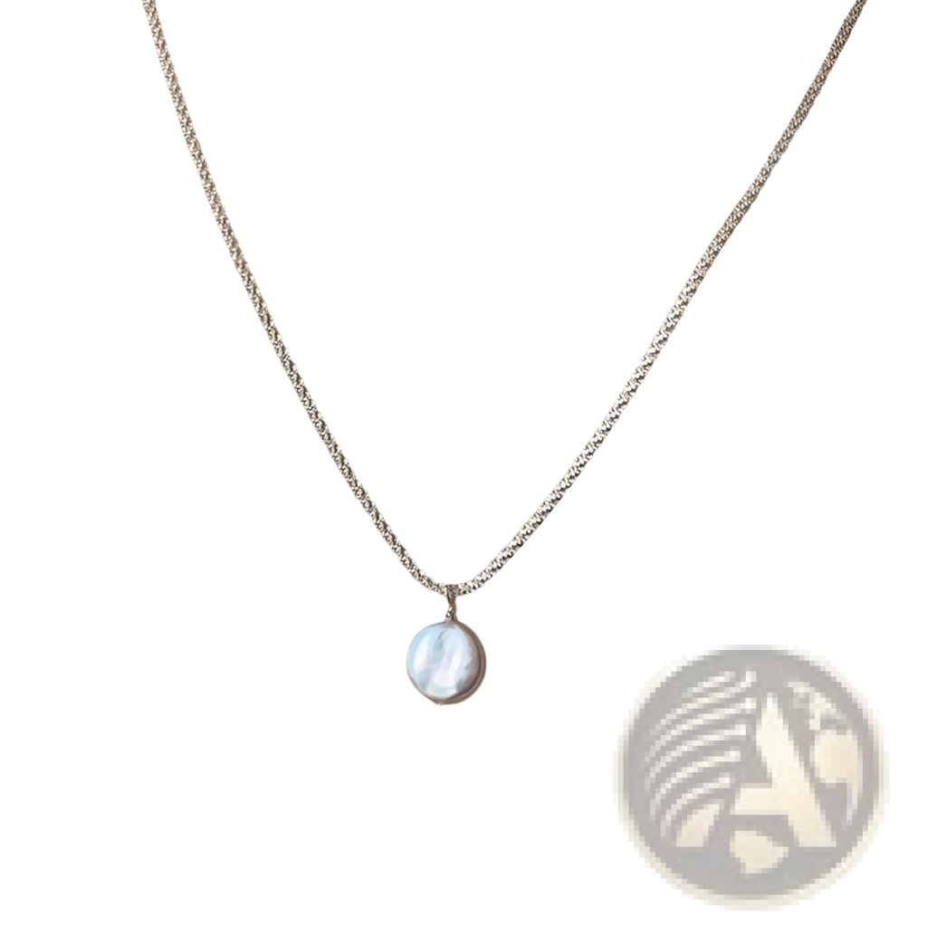 A sterling silver delicate chain necklace with a single round white pearl pendant from the baroque pearl collection