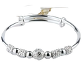 Sterling silver beaded bangle bracelet for women featuring an exquisite engraved owl charm and textured spherical beads ideal as a party gift