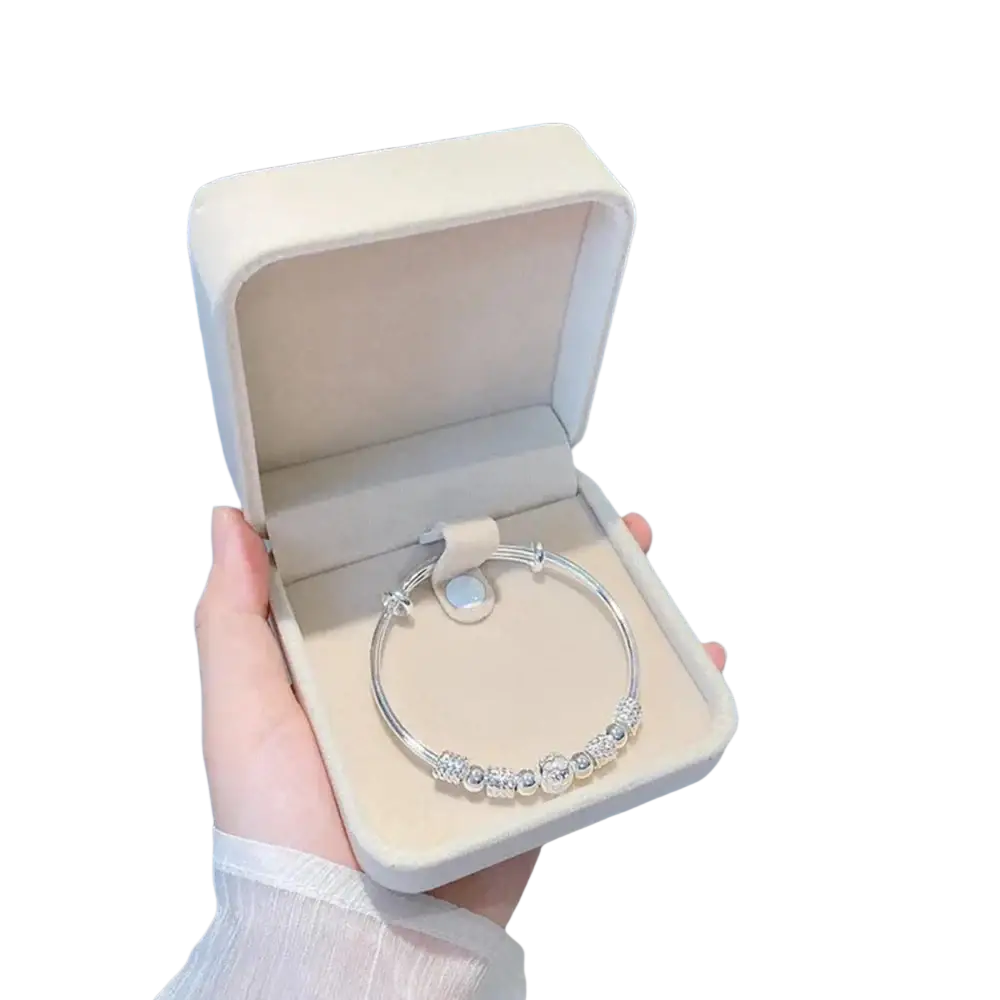 Sterling silver exquisite beaded bangle bracelet with clear crystals in a beige velvet box perfect party gift