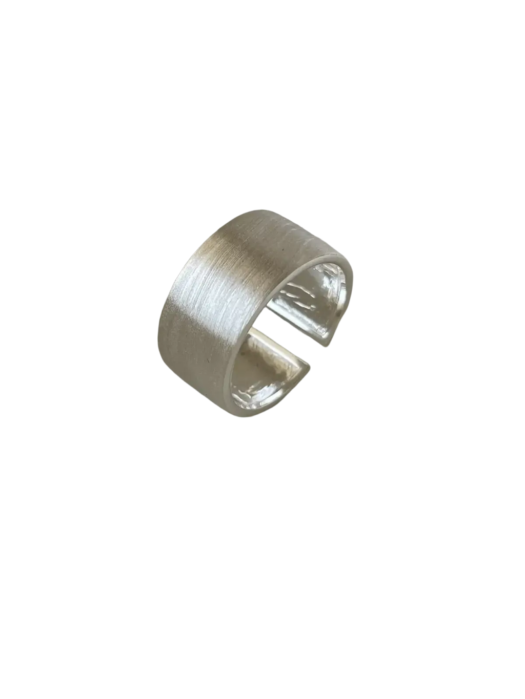 Sterling silver beaded open ring for women with a sleek brushed silver modern open design