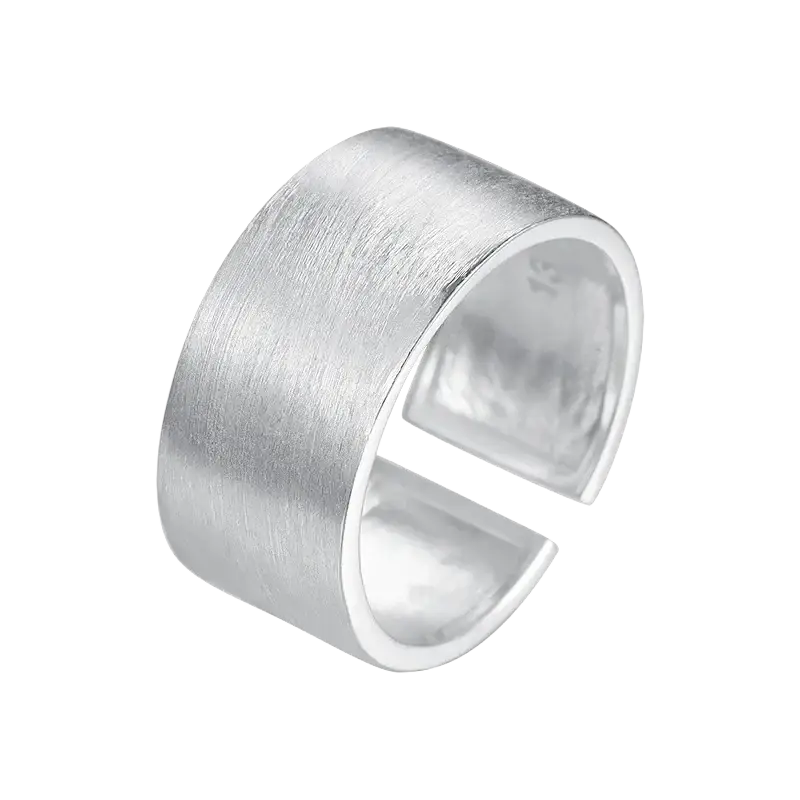 A sleek brushed silver sterling silver beaded open ring for women with a modern minimalist design