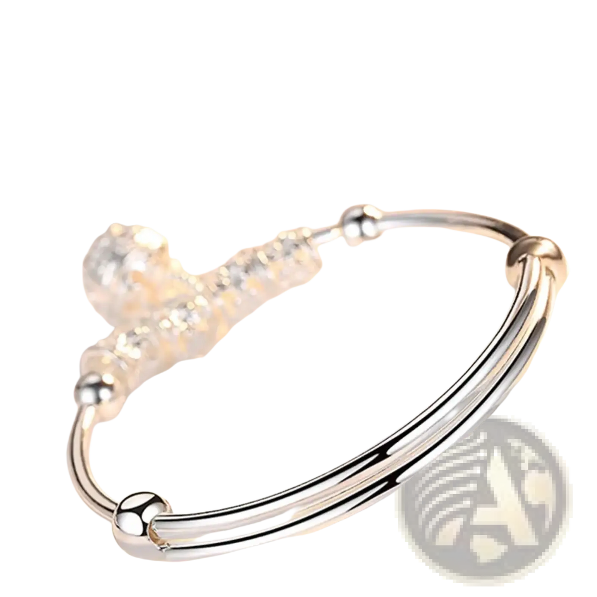 Sterling silver bell ball bangle bracelet with clear crystal beads and a delicate minimalist design