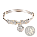 Sterling silver bell ball bangle bracelet with intricate floral engraving on decorative beads and matching ball charm