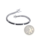 A sleek silver sterling silver black cz tennis bracelet 3mm with alternating black and clear stones and a polished clasp