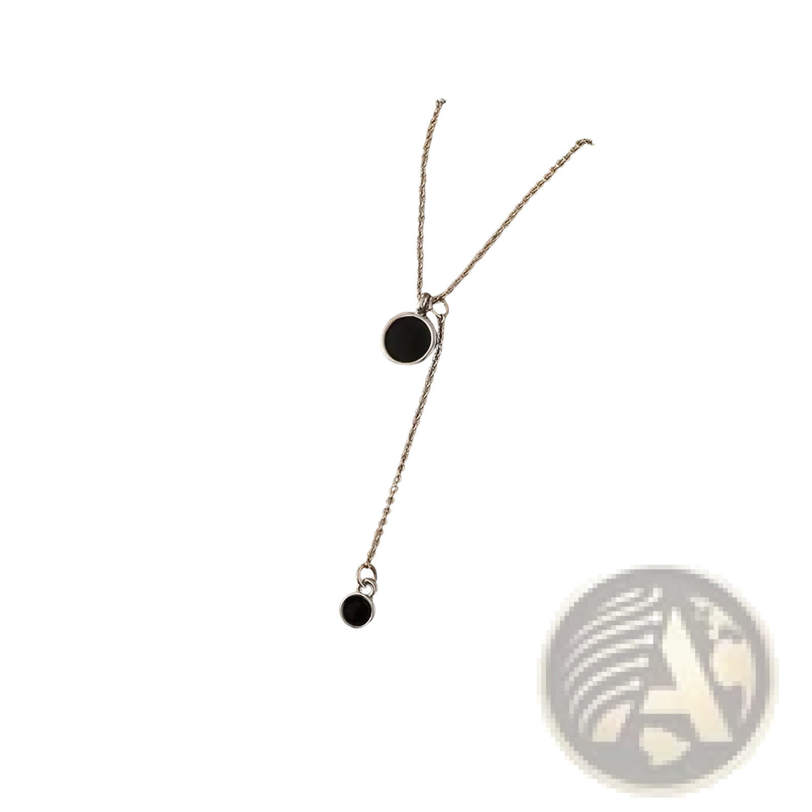 Sterling silver black double circle pendant necklace featuring two black circular pendants designed by yameli