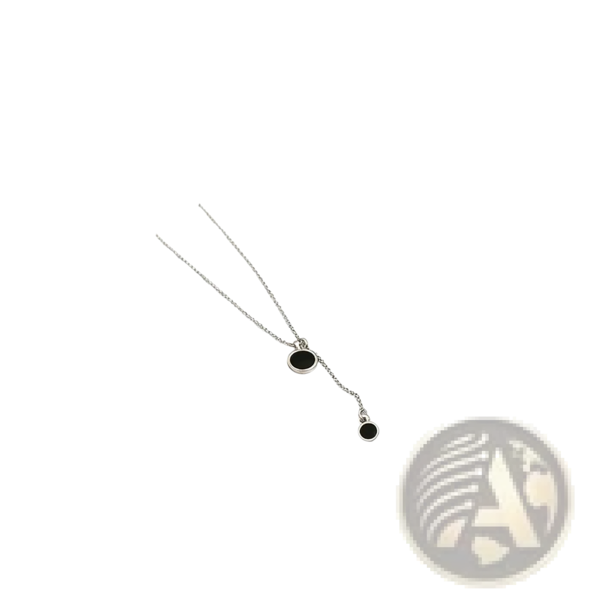 Sterling silver black double circle pendant necklace with two black circular pendants on a delicate silver chain