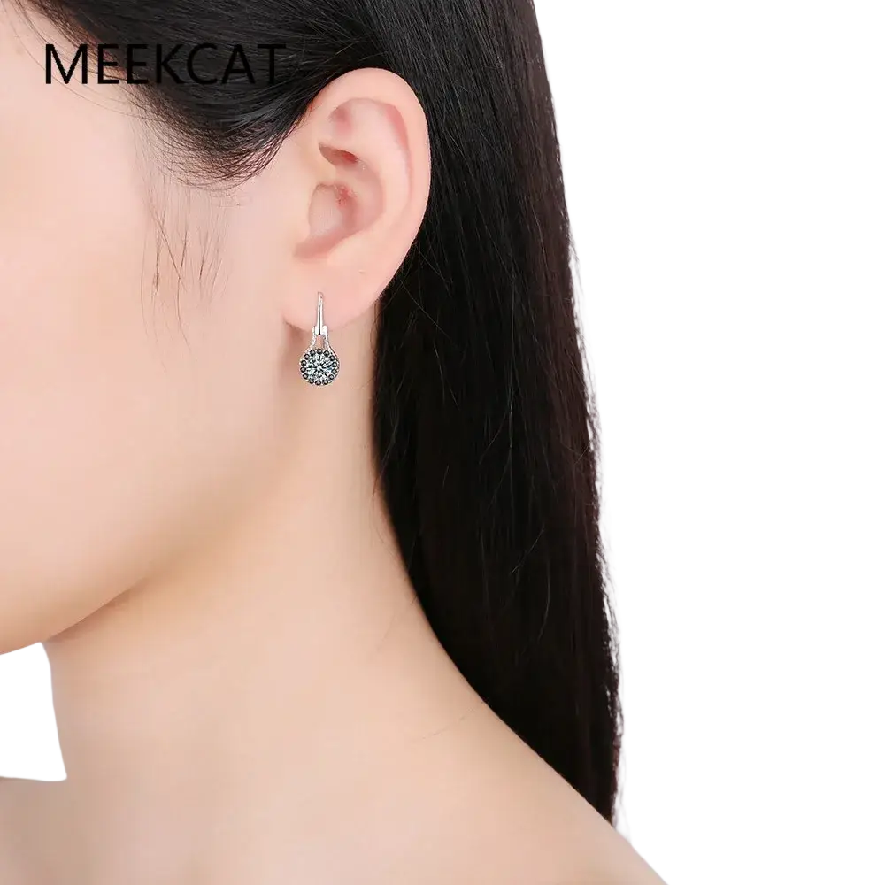 Sterling silver black spinel dangle earring with round pave-set crystal design in 925 sterling silver