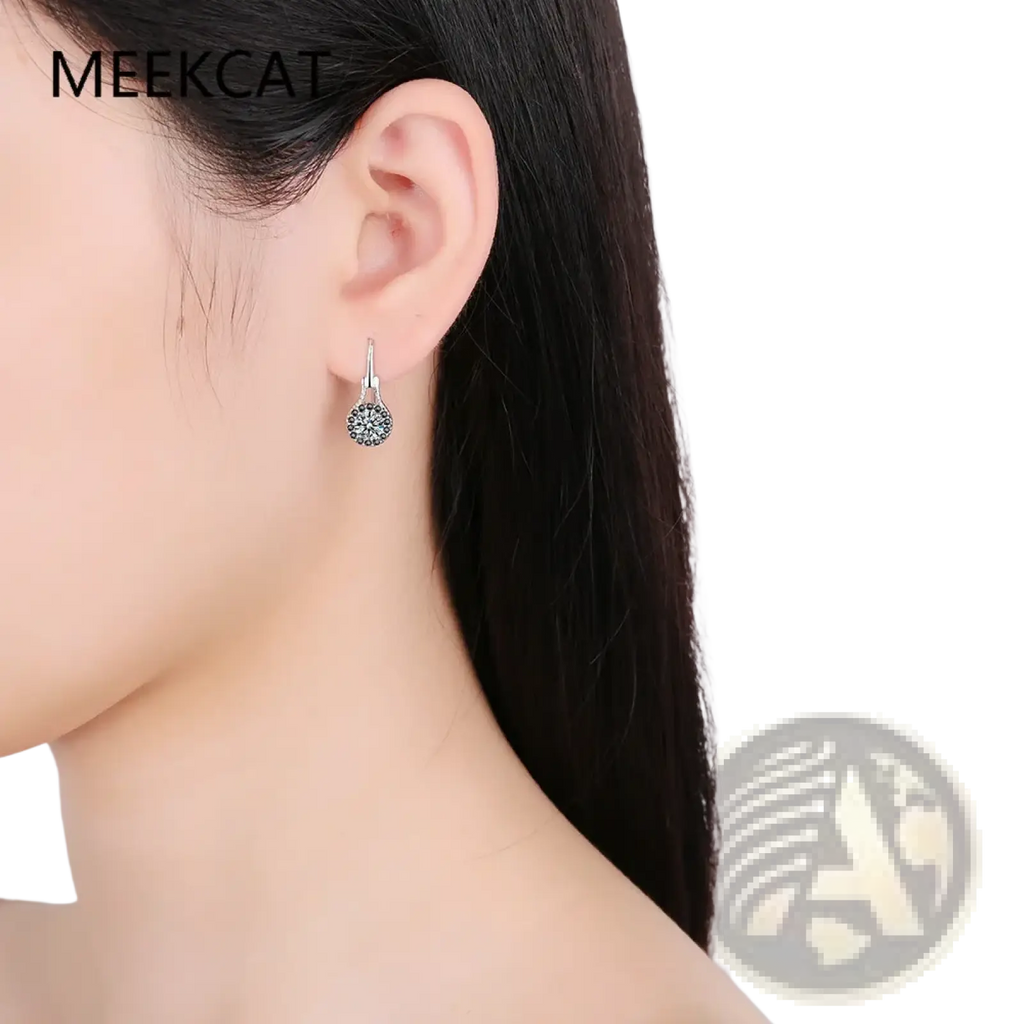 Sterling silver black spinel dangle earring with round pave-set crystal design in 925 sterling silver