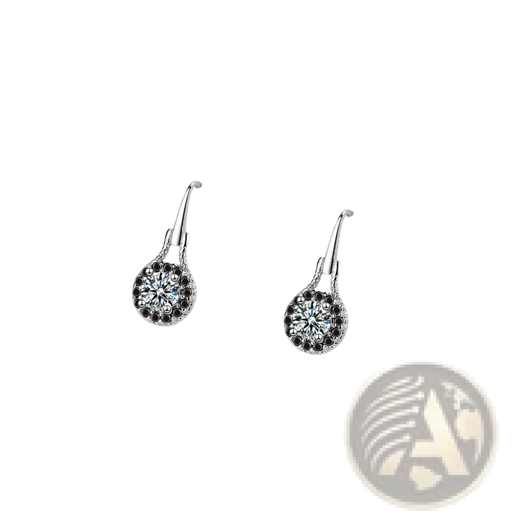 Sterling silver black spinel dangle earrings with a central clear crystal surrounded by black crystals