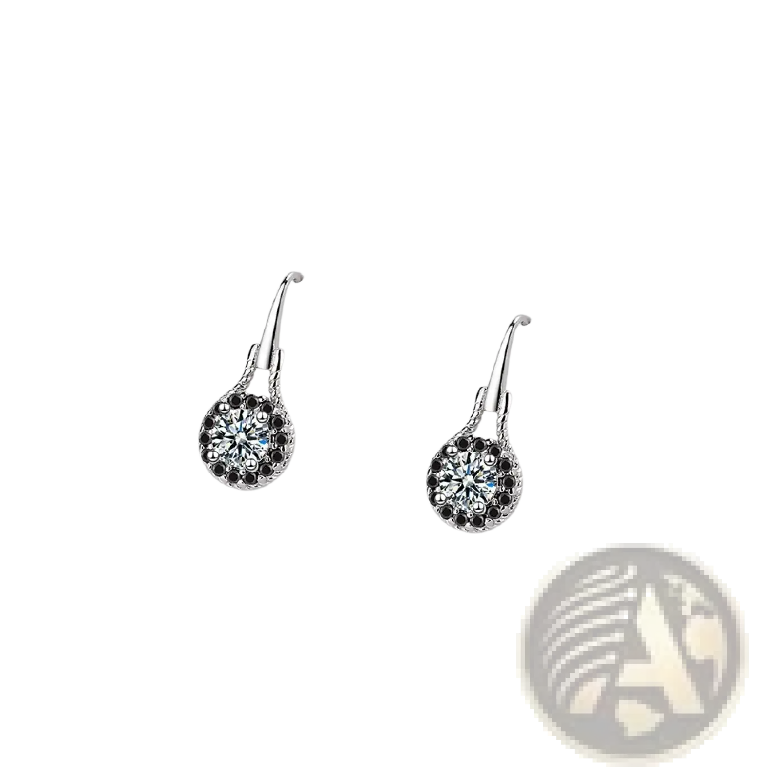 Sterling silver black spinel dangle earrings with a central clear crystal surrounded by black crystals