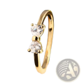 Sterling silver bow cubic zirconia wedding band in gold tone with two clear heart-cut crystals in a delicate design