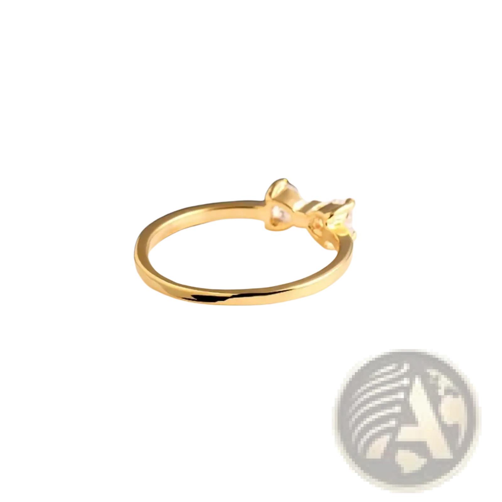 Sterling silver gold-colored bow cubic zirconia wedding band featuring a delicate bow design with a small clear gemstone