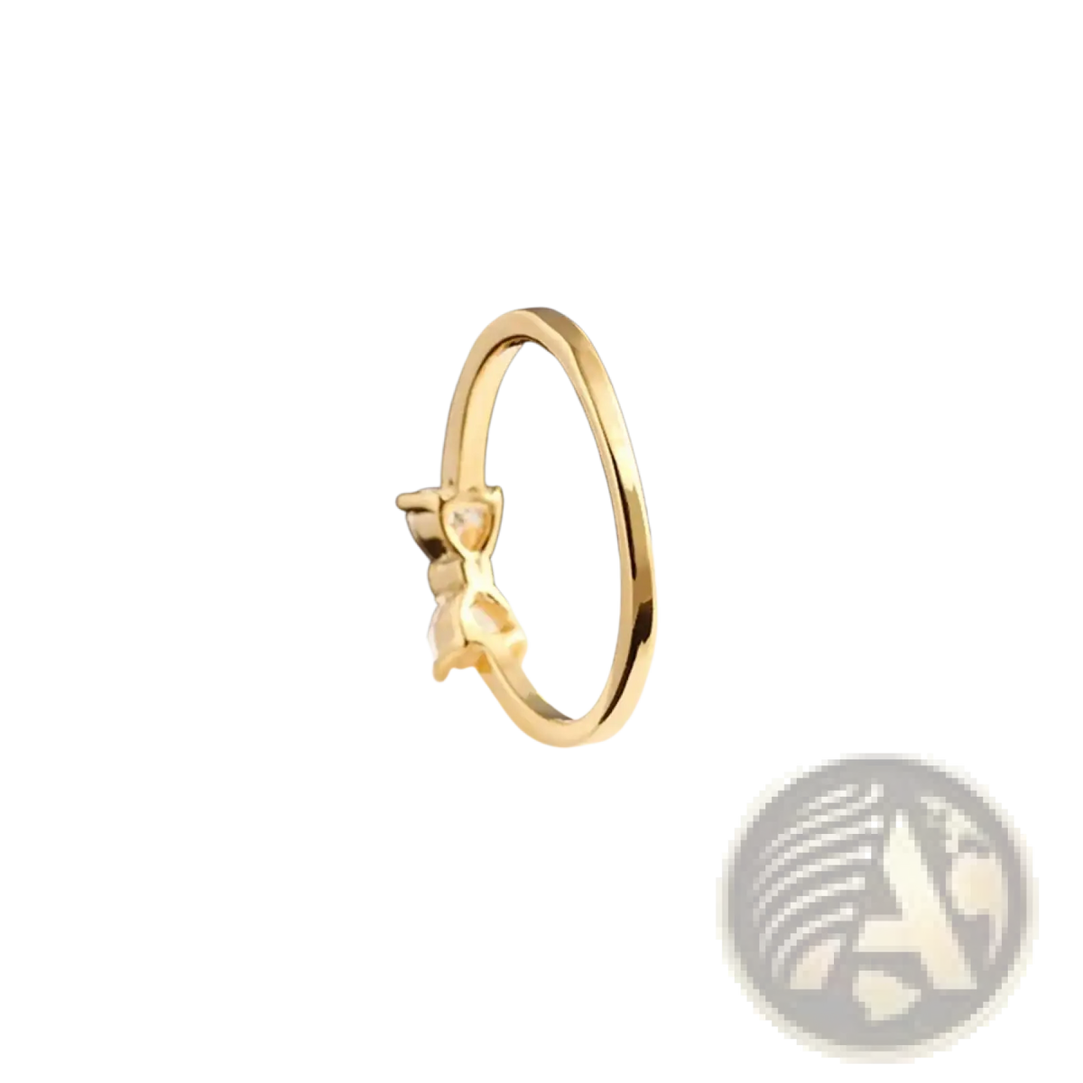 Sterling silver gold-toned wedding band with a delicate bow design featuring a central clear cubic zirconia gemstone