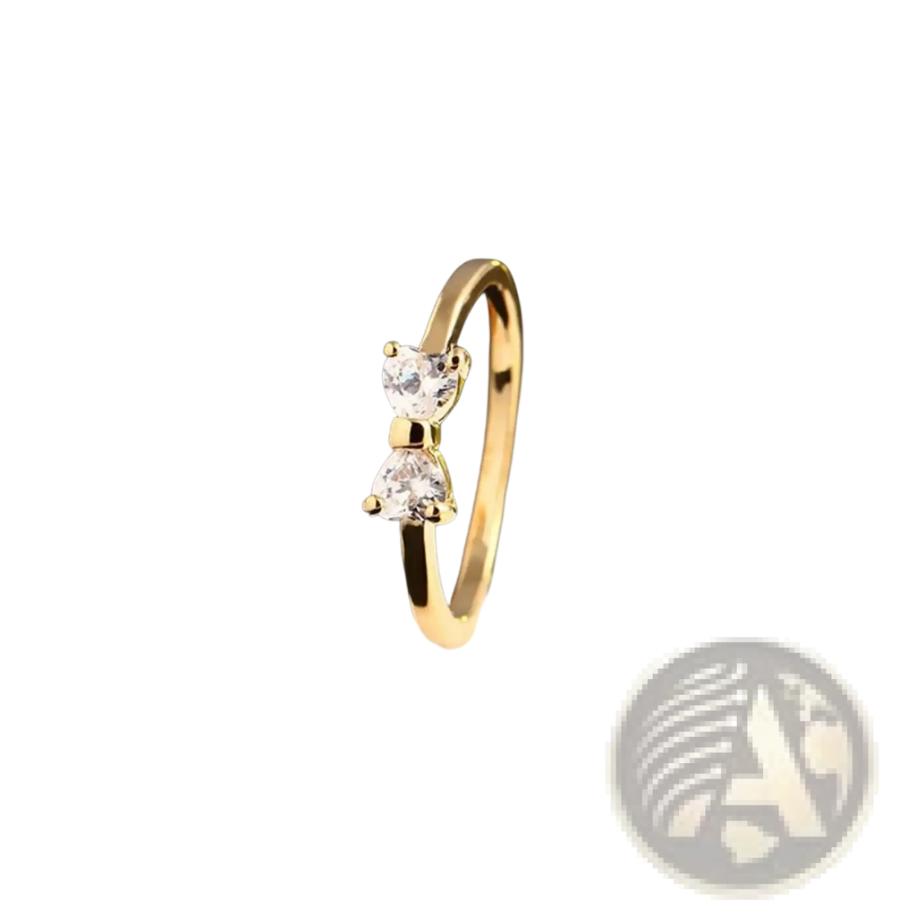 Sterling silver bow cubic zirconia wedding band with gold-toned finish and two clear heart-shaped crystals