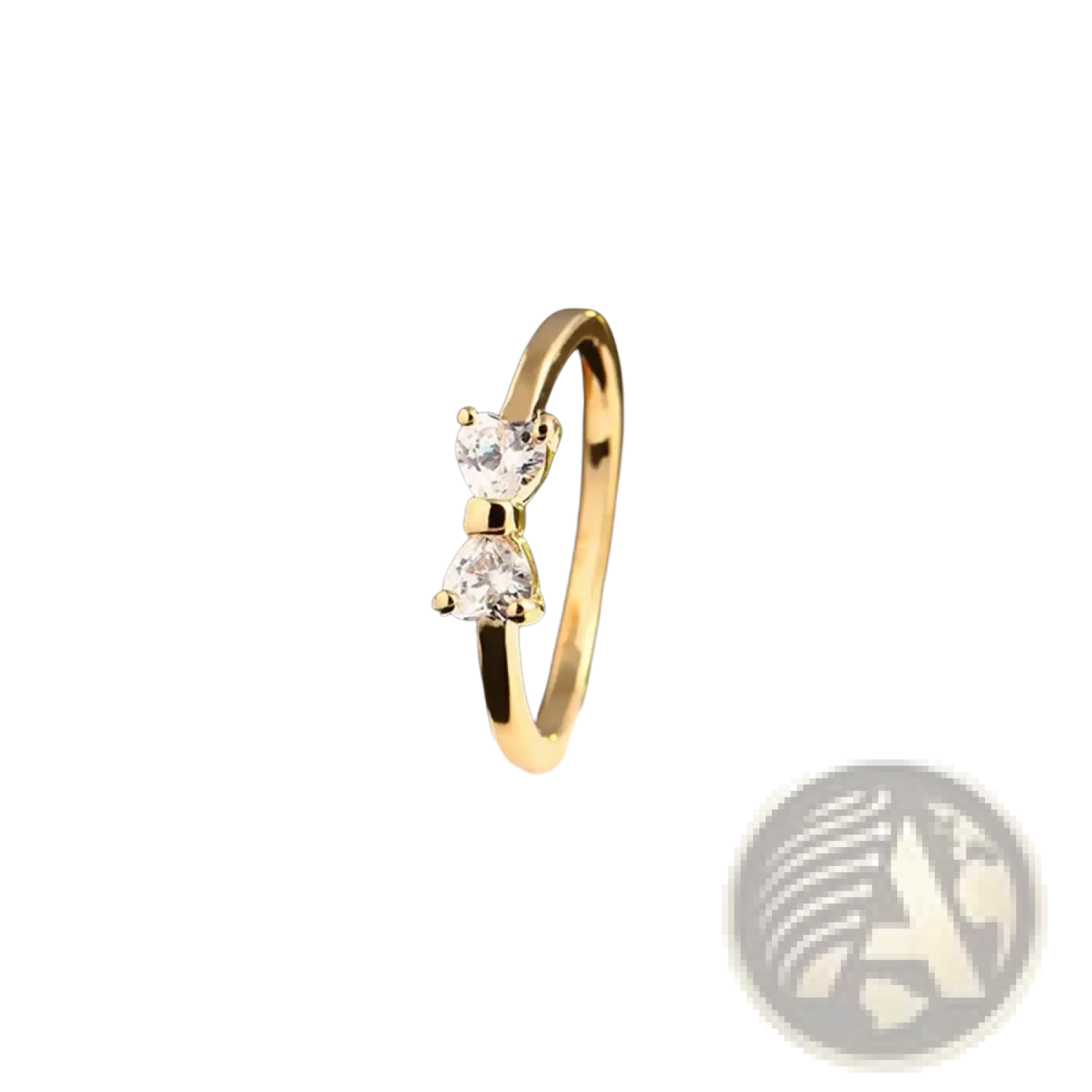 Sterling silver bow cubic zirconia wedding band with gold-toned finish and two clear heart-shaped crystals