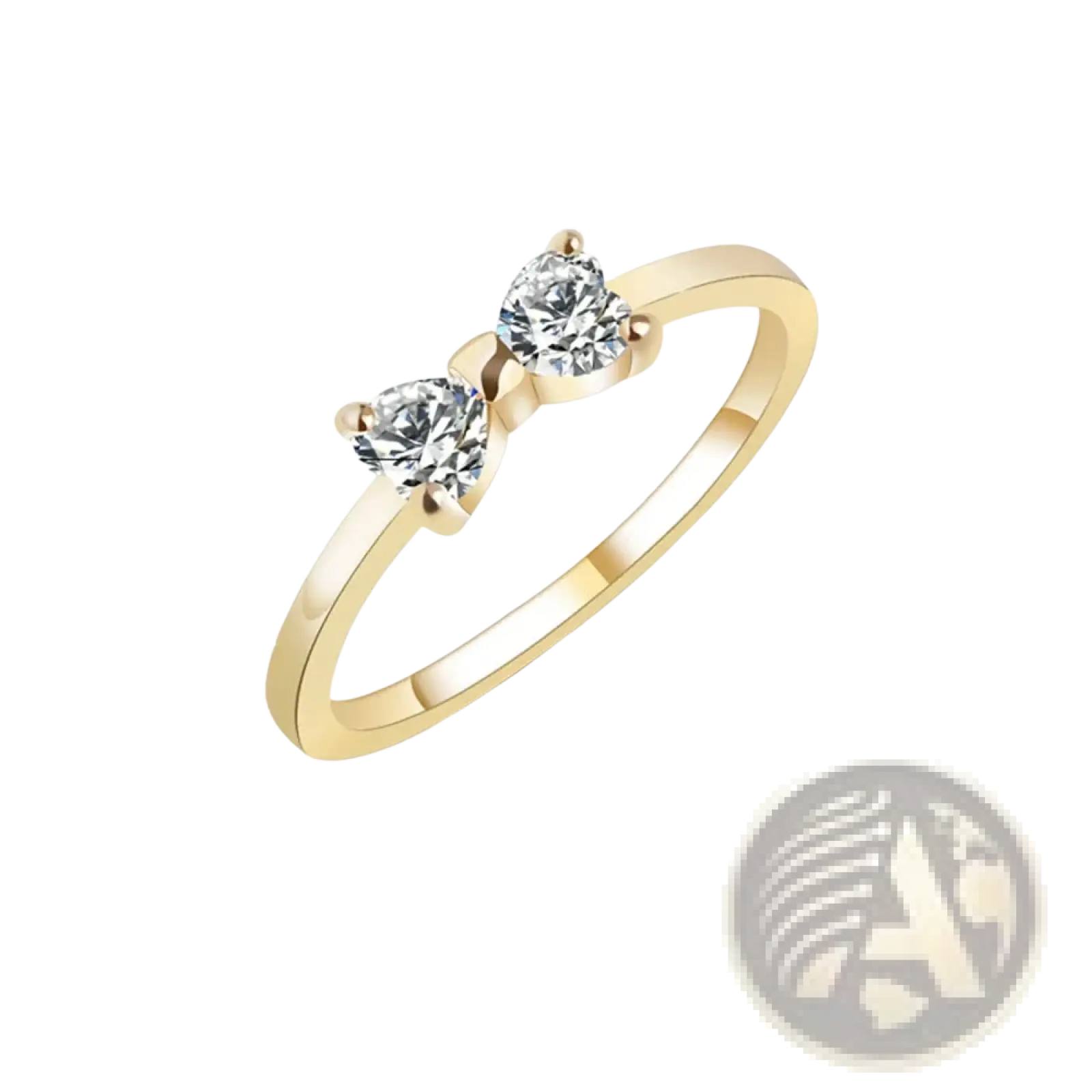 Sterling silver bow cubic zirconia wedding band in gold tone featuring two sparkling zircon stones in a delicate design