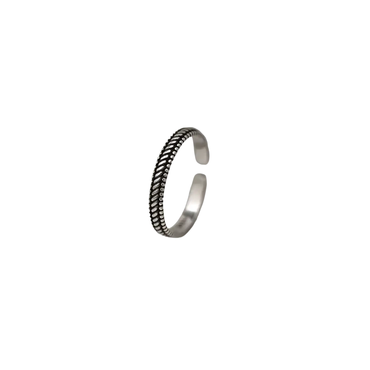 Sterling silver braided toe ring featuring a delicate textured design along its band