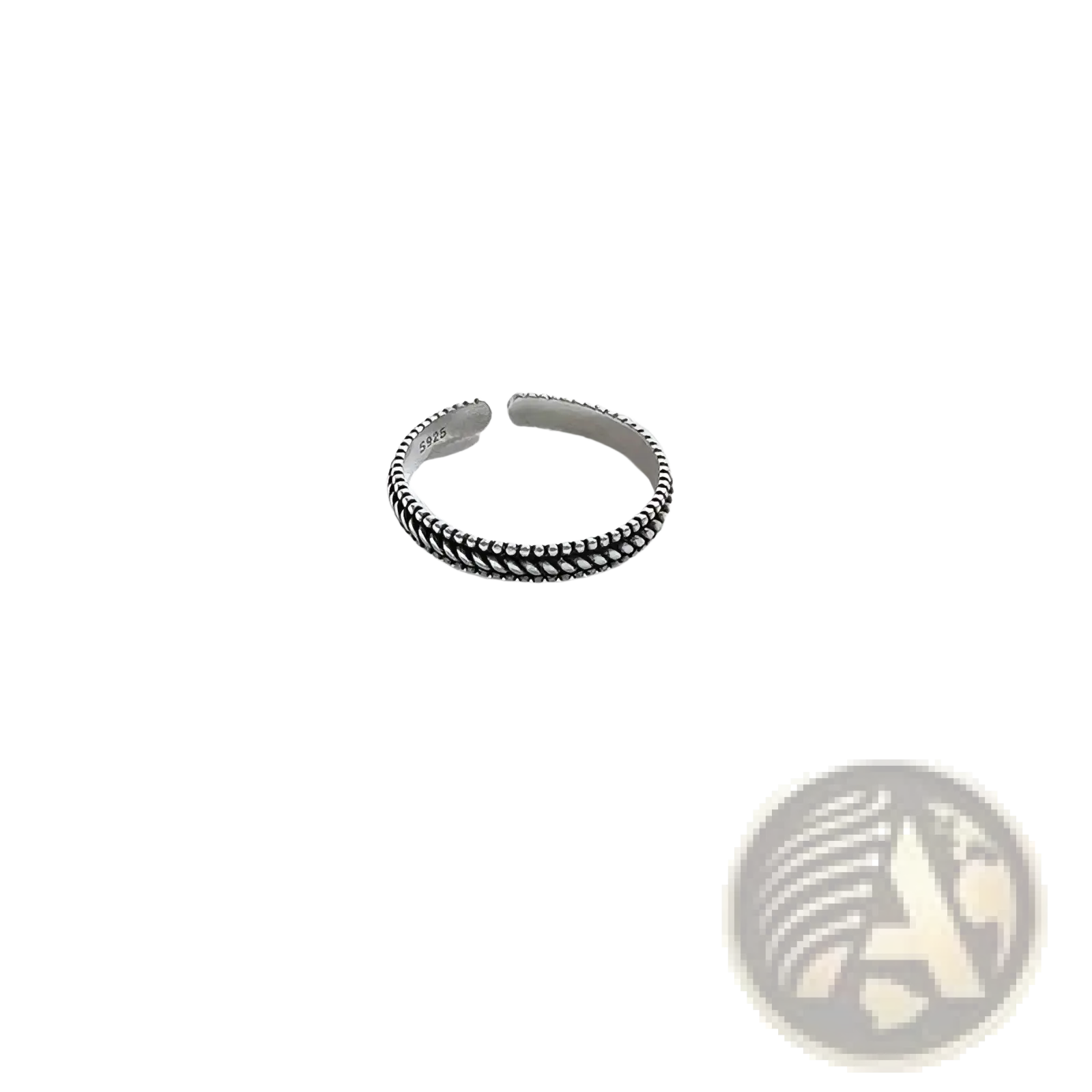Sterling silver braided toe ring with a delicate textured beaded design and an adjustable opening for comfort