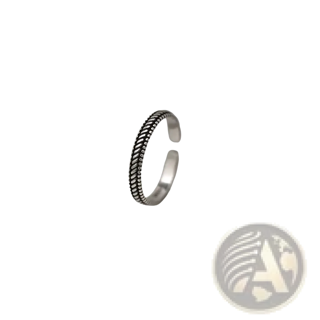 Sterling silver braided toe ring with a delicate textured band in a silver finish for stylish wear